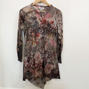 Anis A Tunic  Women Small Floral Artsy Mixed Media Asymmetrical Boho Festival